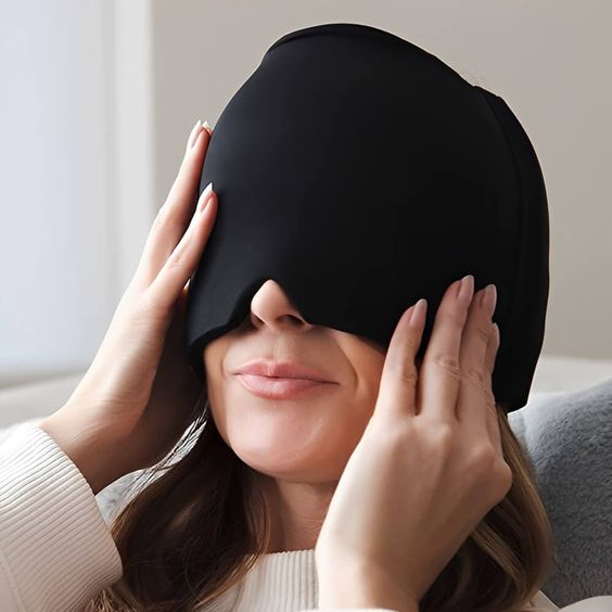 Girl with Headache Relief Mask